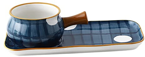 VINTORKY Milk Pot and Plate Hand Painted Ceramics Soup Pan Noodle Pan Easy to Clean
