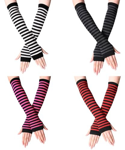 SwirlColor Armstulpen Damen, Gestreifte Stulpen Arm Lange fingerlose Handschuhe für Frauen Ärmel Arm Warmers Herbst Winter Zubehör (weiß, grau, rot, rosa)