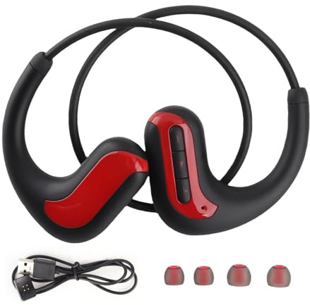 IPX8 Waterproof Swimming Headphone Sports Earphones In Ear Portable MP3 Music Player Headset for Watersports 5.0 Earphones for Running Exercise Music Headset for (Red)