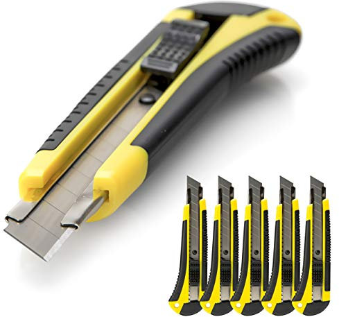 OFFICE POINT Cuttermesser Set Allzweckmesser 5 Stück | 18mm | Cutter Metallführung Abbrechvorrichtung | Mehrzweckmesser nachfüllbar | Teppichmesser mit Wechselklinge (5)