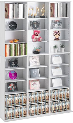 VEVOR Media Storage Cabinet, 9-layer DVD Shelf Holds up to 756 CDs, Adjustable CD Shelves 27 Compartments, Protects & Organizes Music, Movie, Video Games or Memorabilia Collections,White