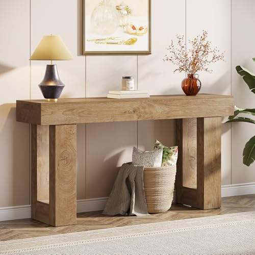 Tribesigns Mesa Consola Rectangular de 160 cm de Largo, Mesa de sofá Rectangular de Grano de Madera MDF detrás del sofá, Mesa de Entrada de Granja para Entrada, Pasillo, Sala de Estar (Natural)