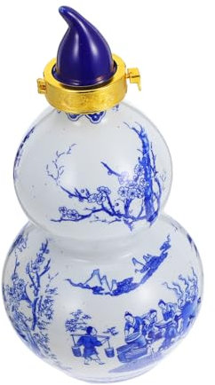 Garneck Blue and White Porcelain Wine Bottle Gourd Shape Vintage Jug Rice Wine Pot Portable Water Jug for Home Outdoor Decor