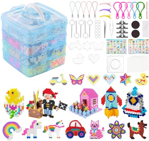 adorbox Fuse Beads Kit, 15000 Pcs Iron Beads, 38 Colors 5mm Melty Beads Set with 120 Patterns, 6 Pegboards, 5 Ironing Paper, 2 Tweezers and Accessories