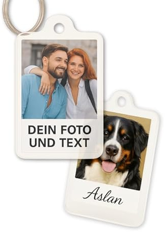 Pet-Jos Personalisierter Schlüsselanhänger mit deinem Foto und Text/Namen, personalisierter Schlüsselanhänger, Acryltafel, Fotogeschenk für Familie und Freunde