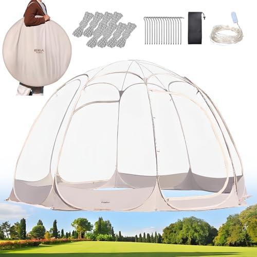 SAIYERUS Carpa Transparente de Burbujas Emergente para Exteriores,Refugio con Dosel Climático,para Fútbol, ​​sóftbol y Otros Eventos Deportivos.w/Mochila Portátil,Cuerda Resistente Al Viento,Luces
