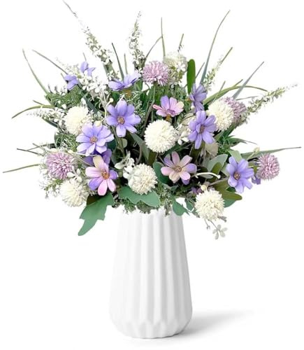 Jyvex 10 flores artificiales de color violeta como flores de seda real | Ramo de flores decorativo de primavera para habitación, mesa exterior, jarrón de boda, flores falsas
