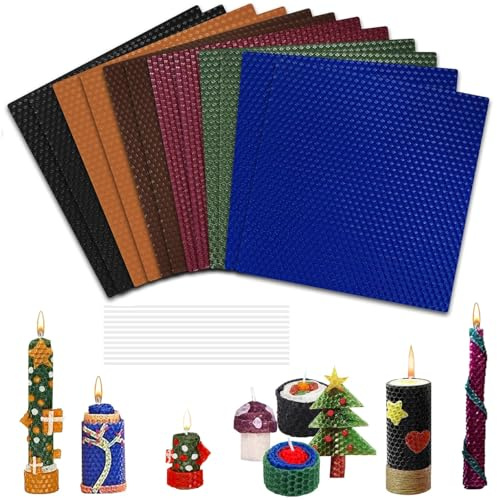 Morandi Lot de 12 plaques de cire d'abeille (20 × 20 cm) avec 12 mèches – Kit de bougies colorées à faire soi-même, pour enfants et adultes, bricolage de Noël