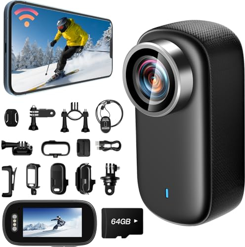 SecuraLen Mini Camera Sport 4K UHD WiFi avec Écran 64GB, 150° Grand Angle & IP65 Étanche Caméra 360 Moto, Anti-Vibration Portable Camera Velo – Idéal pour Les Activités Sportives et de Plein Air