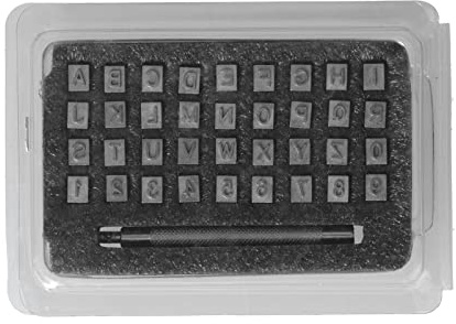 Juego de herramientas de perforación del alfabeto, kit de estampado de metal, 36 letras, 1 mango, perforación rápida, impresión clara para bricolaje, tallado en cuero, acero
