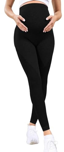HAOLEI Leggings de Maternidad para Mujer,Cintura Alta Elástica Pantalones Deportivos de Maternidad Opacos Compresión 3D Anticelulitis Leggins Premama Suaves Elásticos Cómodos Ropa de Maternidad