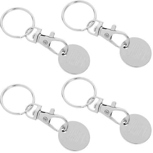 TINEASUR 4pcs Stainless Steel Grocery Cart Token Keychain Set, Coin Trolley Token Key Ring for Shopping Cart Release, Sturdy Key Holder for Grocery Shopping