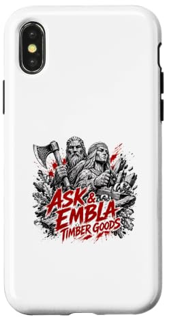 Ask and Embla Timber Goods Viking Norse Travail du Bois Coque pour iPhone X/XS