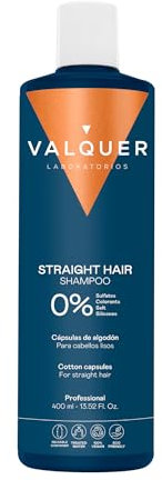 Valquer Formula Zero Shampoo for Straight Hair. Cleanses and protects hair, providing shine and smoothness without frizz. With cotton capsules, panthenol, fucogel, and vitamin E. Vegan. 400 ml.
