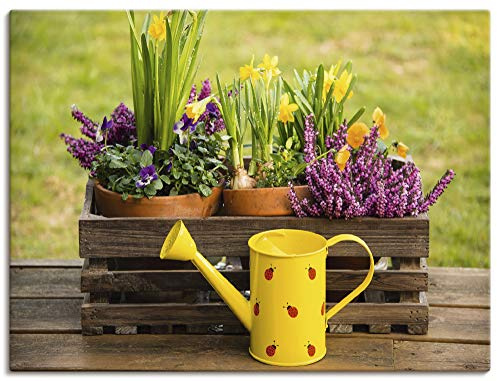ARTLAND Wanddeko Leinwand Bilder Wandbild Garten Blumen Frühling Narzissen Stiefmütterchen Landhaus S8IP
