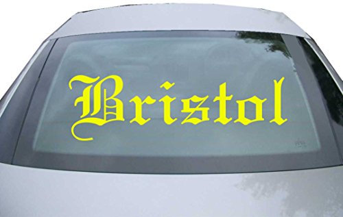 Indigos UG Aufkleber Heckscheibe & Motorklappe - neongelb - 600x180 mm - Bristol - selbstklebender Sticker für Auto, Fenster, Bus oder LKW