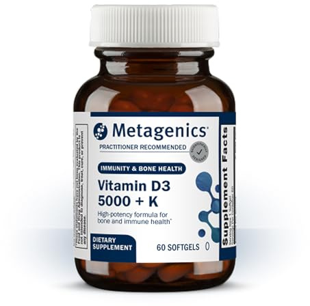 Metagenics Vitamin D3 and Vitamin K2 5,000 IU with MK-7- Vitamin D3 with K2 for Immune Support, Bone & Heart Health-Non-GMO, Gluten-Free-60 Softgels