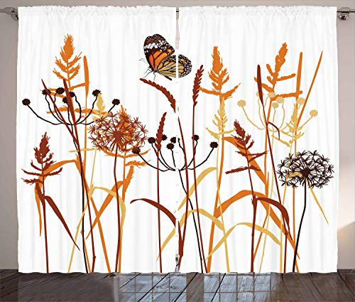 ABAKUHAUS Schmetterling Rustikaler Gardine, Zusammensetzung mit Blättern, Schlafzimmer Kräuselband Vorhang mit Schlaufen und Haken, 280 x 260 cm, Orange Bordeauxrot