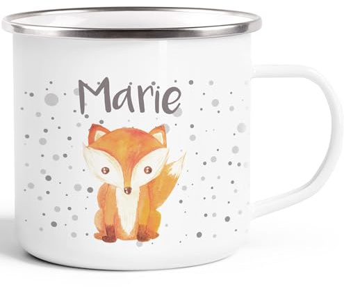 SpecialMe® Emaille-Tasse mit Namen Fuchs Motiv Emaille-Becher personalisierte Geschenke Frauen Mädchen Namensaufdruck Weiss-metall Emailletasse