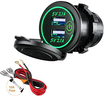 Thlevel Dual USB Car Charger Socket 5V 4.2A Power Outlet with Switch for 12V 24V Boats and Marine Motorcycle Truck