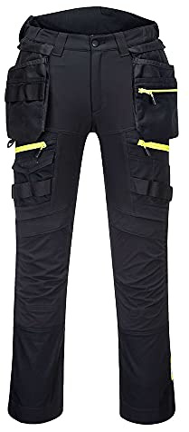 Portwest DX440 Lightweight Detachable Holster Pre-Bent Knees Reflective | Stretch Fabric, 16 Generously Sized Pockets, High Visibility, 4-Way Stretch, Cargo Storage