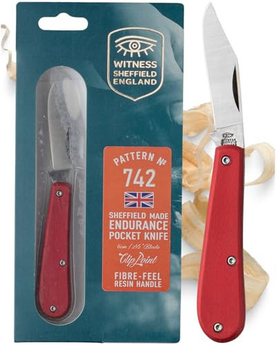 UK Legal Folding Pocket Knife – Endurance Clip Blade 5.7cm 420H Stainless Steel Blade, Red Handle, EDC for Camping, Gardening, Farming, Bushcraft, Hiking – Handcrafted in Sheffield
