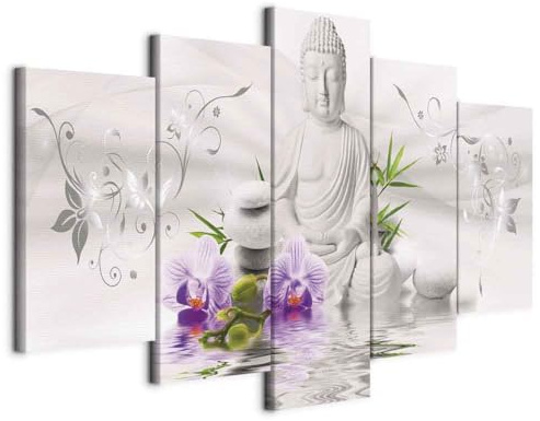 B&D XXL - Tableau décoratif nature 225x112,5 cm - Impression sur toile colorée - Décoration murale - Asie bouddha bouddhisme feng shui orchidées orienter les ornements zen b-A-0020-b-n