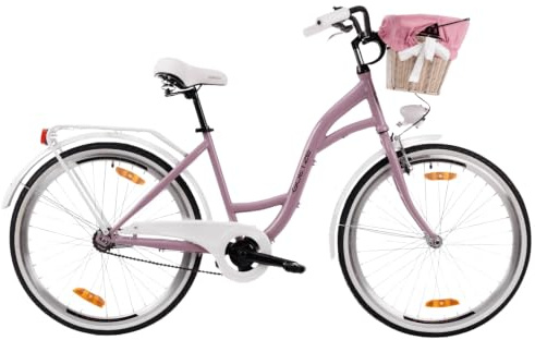 Goetze Style 26 Zoll Damen Citybike, 17 Zoll Tiefeinsteiger Rahmen, 1-Gang Rücktrittbremse, V-Bremse vorne, LED-Beleuchtung, Gepäckträger, Rattankorb, Komfortsattel, mit Ständer & Klingel