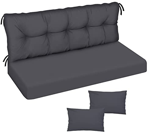Ferocity Auflage für Hollywoodschaukel 100x50x50 Gartenbankauflage und 2 Kissen Palettenauflage Bankauflage Sitzkissen und Rückenkissen Matratze Sitzpolster Gartenpolster Glatt-Pik Graphite [133]