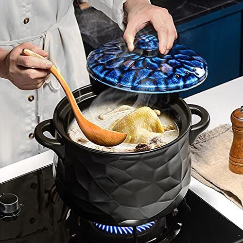 SHALOLY Pentola in Terracotta squisita per Cucinare pentole in Ceramica Pentola in casseruola con Coperchio, pentole in Ceramica da Cucina per zuppe e risotti, Rosso, 2,2 l (Blu 2,2 l)