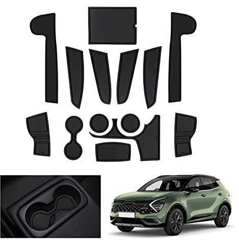 GAFAT Kompatibel mit Kia Sportage NQ5 2022-2024 2025 (Automatikgetriebe) Antirutschmatten, Sportage 2023 Gummimatten für Mittelkonsole, Getränkehalter, Türnaht Matten, Sportage NQ5 Zubehör (Schwarz)