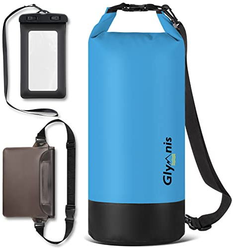 Glymnis Dry Bag wasserdichte Tasche 5L/10L/20L Wasserdichter Packsack | mit Bauchtasche und Tragegurt Waterproof für Wassersport Strand Schwimmen Bootfahren Reisen Camping