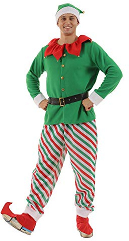 EraSpooky Elf Buddy Kostüm für Herren, kompletter Satz, Halloween, Weihnachten, grüner Anzug für Erwachsene
