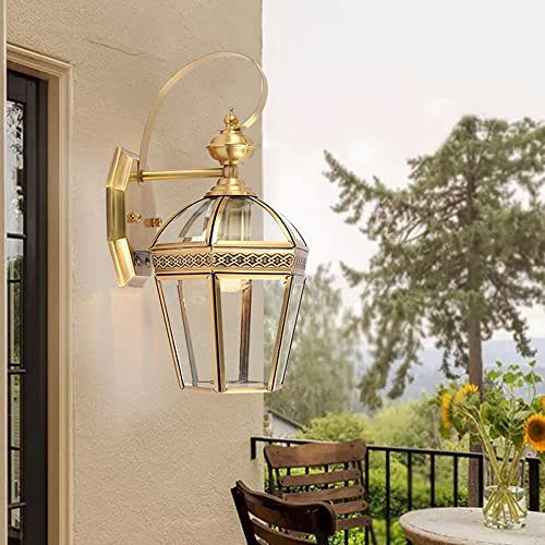 FAZRPIP Outdoor Wall Lantern Wall Mount Lighting, 1-Light, Polished Brass Outdoor Wall Lantern All Copper Exterior Porch Light For Villa Courtyard, Garden Decoration