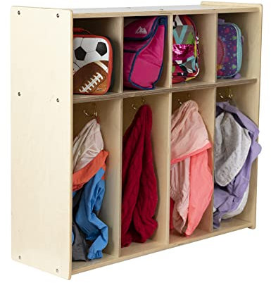 RRI Goods Montessori-Kleiderständer für Kleinkinder, 4 Fächer, Rucksack-Kleiderbügel, Schulspind, Organizer, Schlammmöbel mit Stauraum und Haken für Kindertagesstätte, Schule, Kinderzimmer