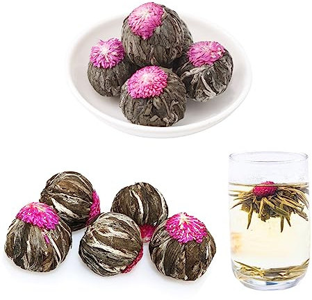 SKYPRO Lot de 10 boules de thé en fleurs scellées individuellement - Feuilles de thé vert naturelles et fleurs comestibles