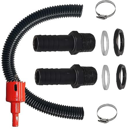 ZYXTLY Regentonnen verbindungsset 1.57 Zoll (40mm) Regentonnen Verbinder,50cm Verbindungsschlauch + 2 Schlauchstutzen 25mm Mit Kontermutter,Regentonnendurchführung für Regentonne,Wassertanks,Zisternen
