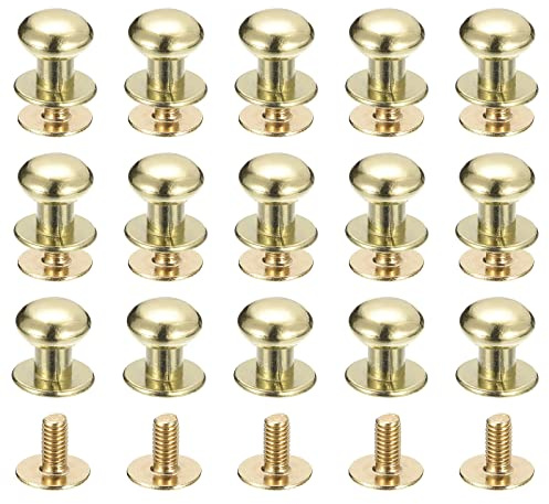 sourcing map 8mm Kugel Kopf Bolzen Nieten Schrauben Hohlnieten Rücken 15 Stück Schraubnieten Rund Kopf Schaltfläche Nippel Niete für Basteln Leder Handwerk Handtasche Gürtel Hellgold