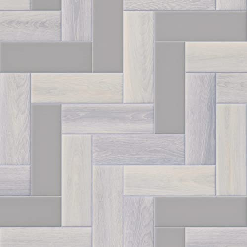 Pale Grey Modern Parquet Morris Vinyl Flooring 2.6mm Thick Felt Backed R11 Lino (2m x 2m)