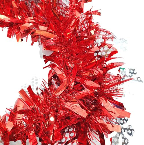 JIHUOO 4 Stück 2 m Weihnachten Schneeflocke Lametta Girlande Metallic Twist Girlande Glitzer Handwerk Lametta für Baum Dekorative Party Lametta Girlande Winter Urlaub Lametta für Dekoration Rot