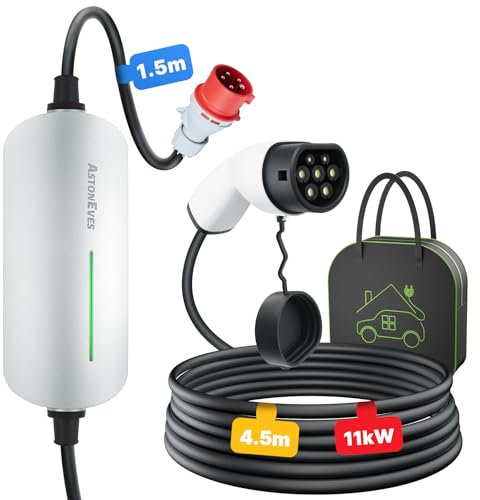 astoneves Mobile wallbox 11KW, [6m 3-Phasig 6/8/10/13/16A] ladegerät Typ 2,ev ladegerät und Mobile ladestation, elektroauto wallbox CEE mit Tragetasche für Model Y/3,ID.3/4/5,Enyaq,MG4,e-up, e-Golf