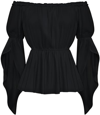 Scarlet darkness kvinnor viktorianska toppar axellös volang långärmad elastisk midja renässans blus