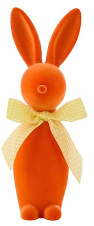 Aunaeyw Mint beflockte Osterhasen-Figur, beflockt, weich, stehend, Kaninchen, Kunst, Handwerk, Harz, Osterhase, Heimdekoration, Innenbereich, Kinderzimmer, Orange, 23,5 cm