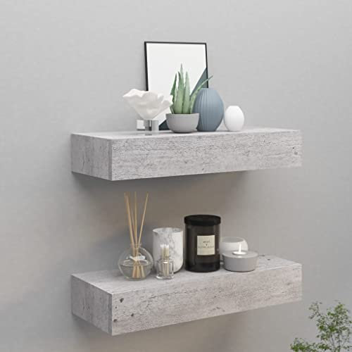 THOYTOUI Wandregale mit Schubladen 2 STK. Badablage Fotoregal Wandboard Hängeregal Geeignet für Badezimmer Küche Wohnstube Büro Betongrau 60x23,5x10 cm MDF