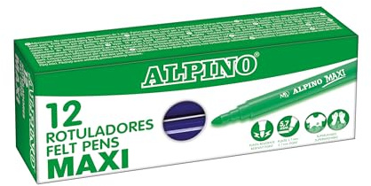 Alpino – Karton mit 12 dunkelblauen Maxi-Markern | Super waschbare Marker für Kinder | Superhelle Schulmarker | Marker mit dicker Spitze 5,7 mm | Lange Dauer und Widerstand
