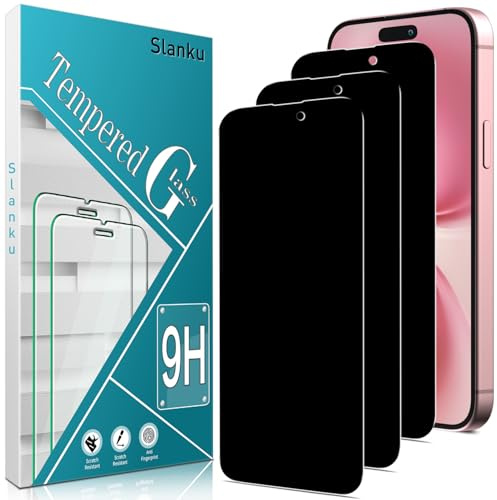 Slanku [3 Pezzi Pellicola Protettiva Privacy per iPhone 15, 15 Pro, Anti Spy Vetro Temperato, Anti Graffio, Durezza 9H