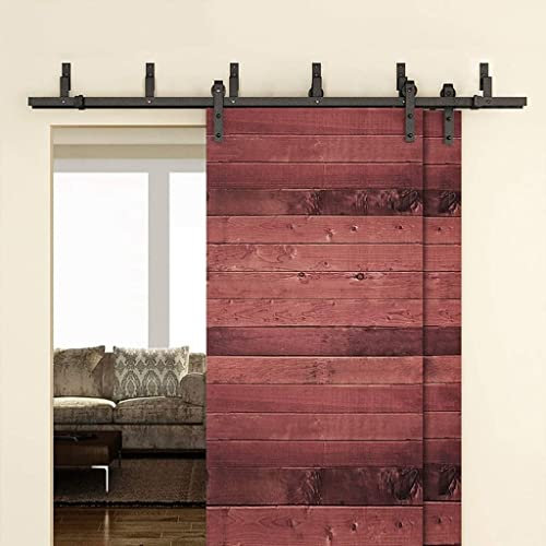 Sliding Door Hardware kit 150-550cm Sliding Barn Door Hardware Track Kit Double Hanging Rail ，Professional Complete Hardware Kit, Double Wooden Doors Use Mute Pulley Track (Size : 7.2FT/220CM Single