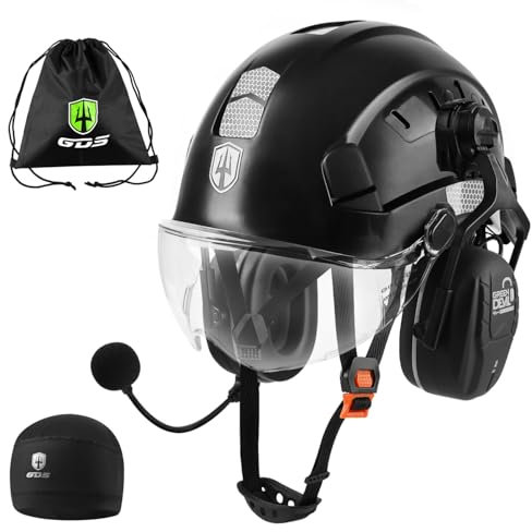 GREEN DEVIL Mervex Vent Casco di sicurezza con protezione dell'udito attiva e visiera trasparente in ABS EN 397, casco industriale conforme alla norma EN352, SNR 32dB con Bluetooth