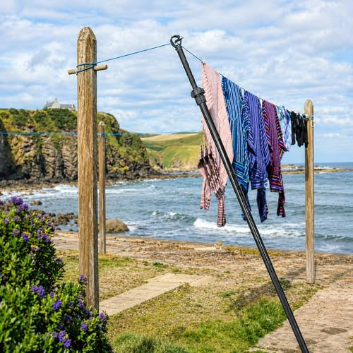 KAYNUR Washing Line Support Pole 2.4m Telescopic Heavy Duty Adjustable Clothes Line Prop Extendable Outdoor Laundry Pole for Garden Drying Support and Everyday Home Use