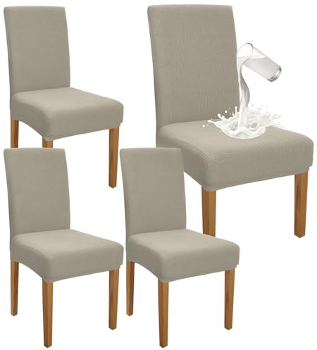 Granbest Premium Wasserdicht Esszimmer Stuhl Abdeckungen Satz Von 4, Stretch Hohen Zurück Stuhlhussen Slipcover Für Esszimmer, Abnehmbaren Stuhl Schutz Für Bankett, Küche, Party (4er Set, Sand)